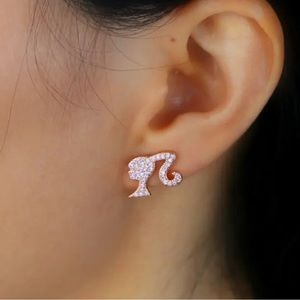 Barbie Pink Zicron Charm Earrings, Stud Earrings, Barbie